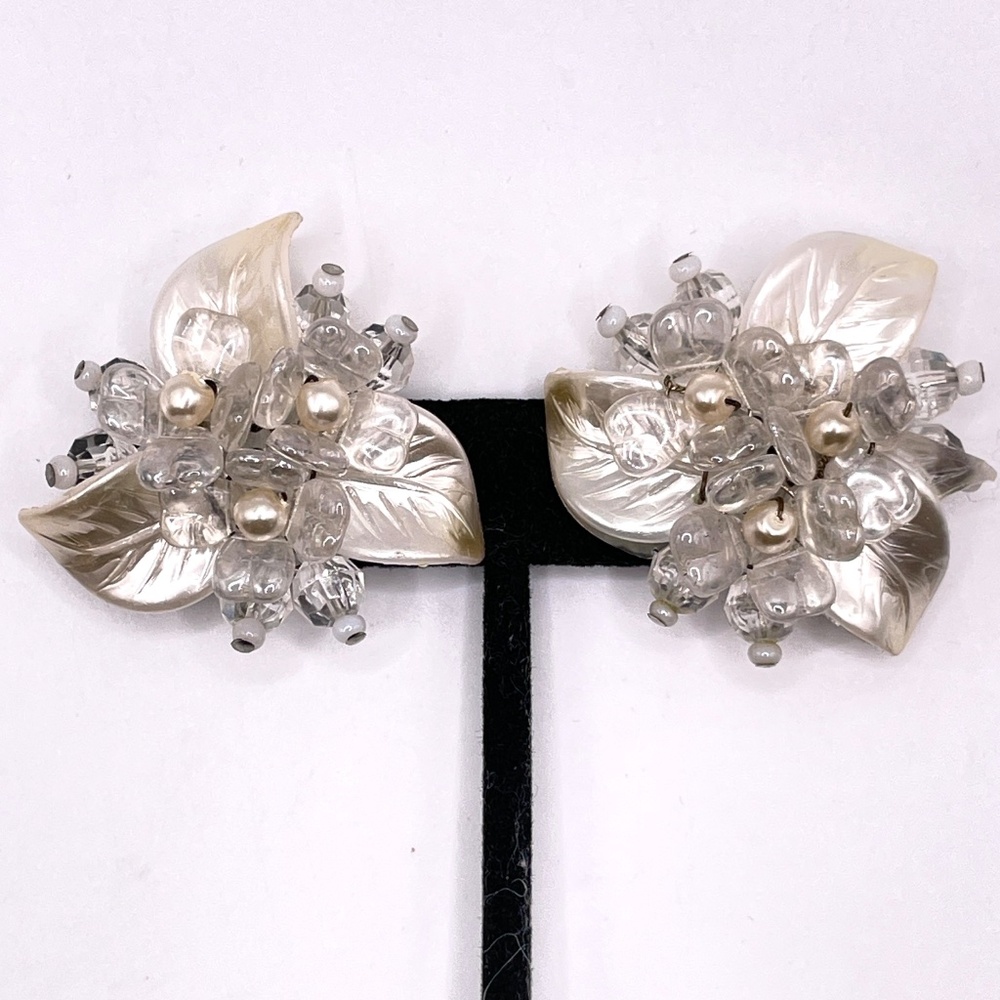 Germany Signed Vintage Lucite Lightweight Pearl Color Clip-on Earrings